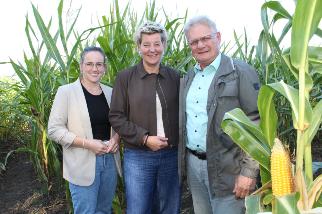 Blicken auf ein herausforderndes Erntejahr zurück (v.l.): Stellv. WLV-Kreisverbandsvorsitzende Bettina Hueske, Elke Böyer (Vorsitzende des landwirtschaftlichen Ortsverbandes Gescher) und Kreislandwirt Heinrich Emming.